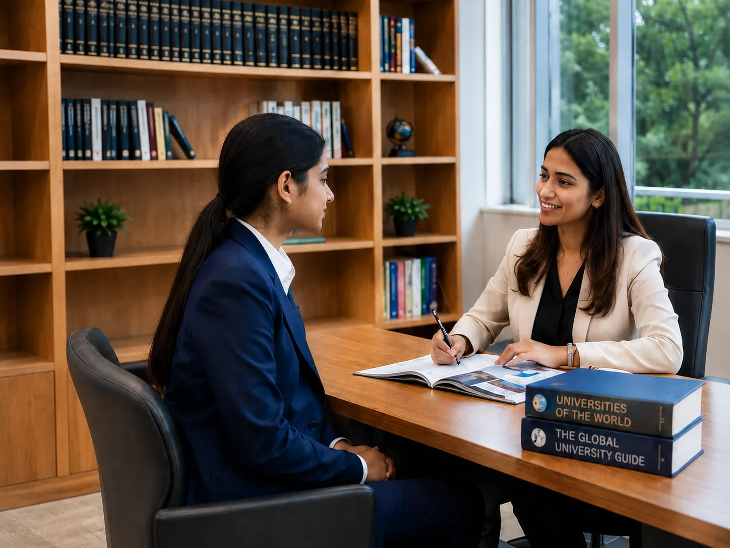 A JNIS student discussing university options with an academic guidance counsellor